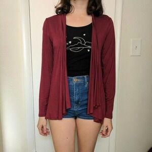 Acemi Womens Medium Dark Red/Burgundy Soft Flowy Open Front Cardigan Long Sleeve